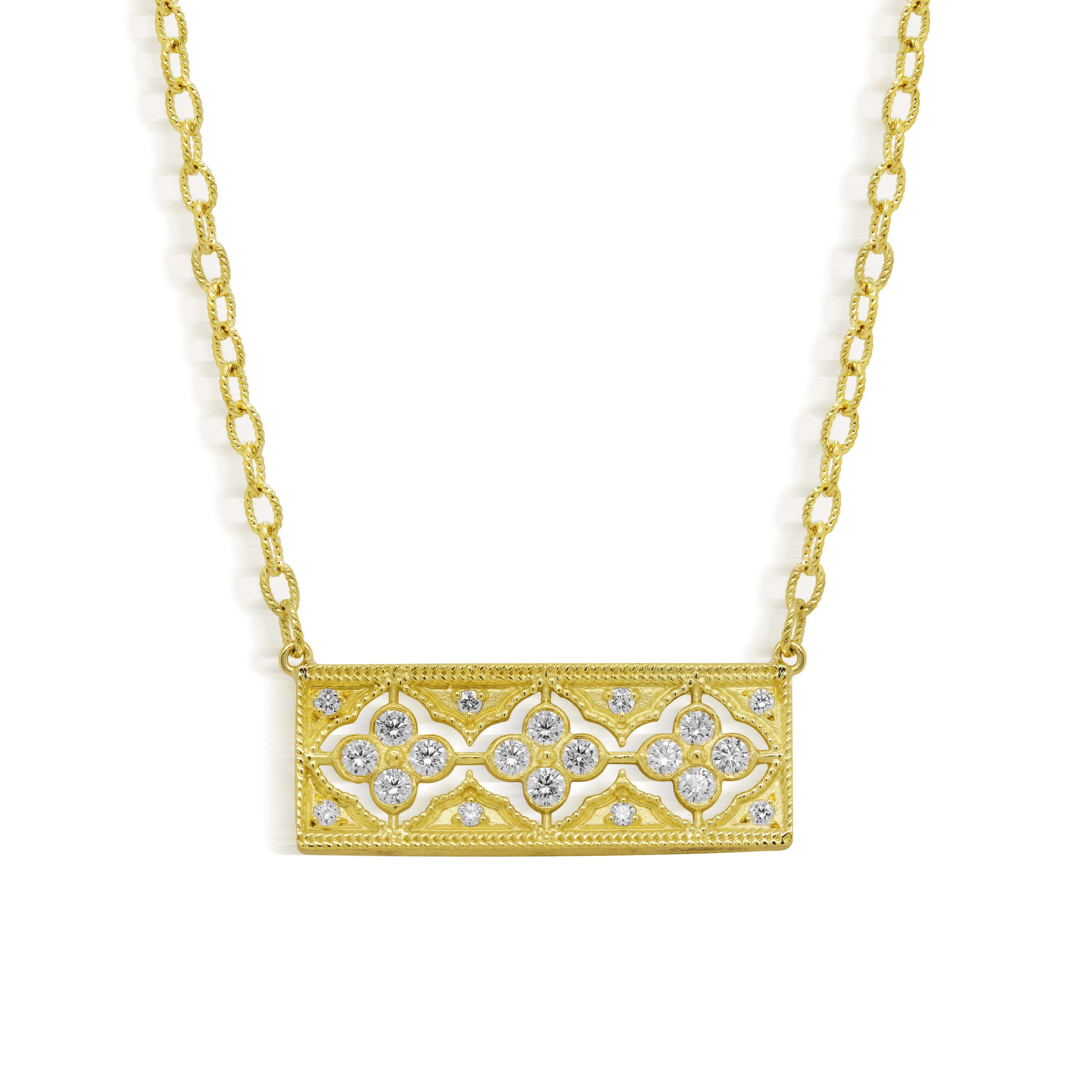 Stambolian Passion 18K Gold Diamond Bar Pendant Close-Up Showing Scrollwork