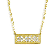 Stambolian Passion 18K Gold Diamond Bar Pendant Close-Up Showing Scrollwork