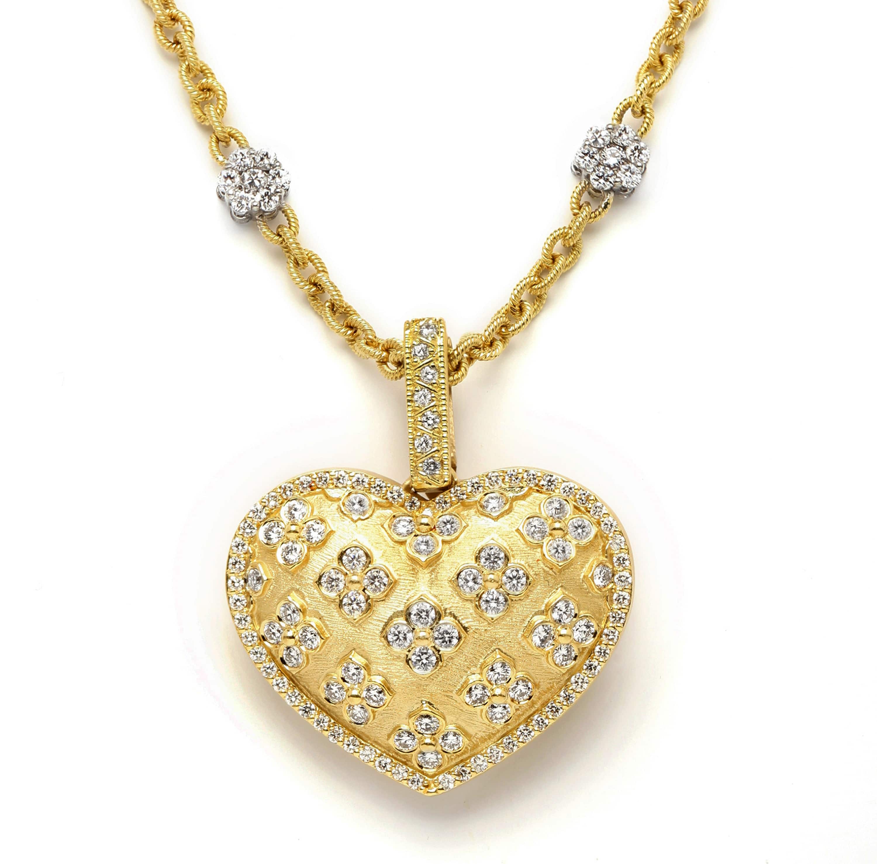 Stambolian Passion Large 18K Gold Quilted Diamond Heart Pendant on Chain