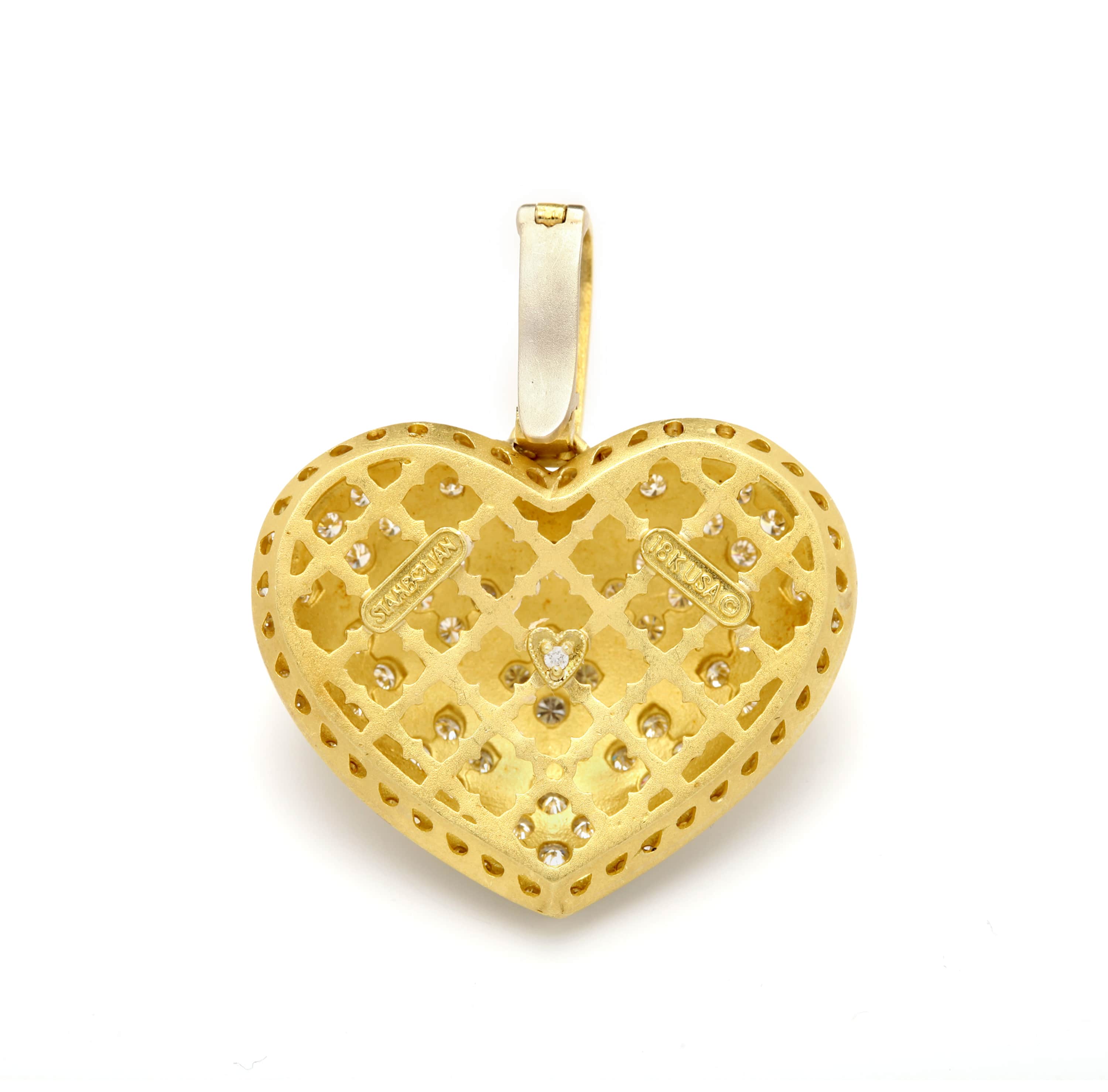 Stambolian Passion Large 18K Gold Quilted Diamond Heart Pendant on Chain