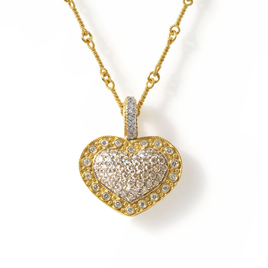 Everything Hearts 18K two tone gold and diamond heart enhancer pendant, pavé diamonds, shown with its chain
