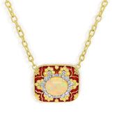 COLORS OF LIFE RED ENAMEL DIAMONDS OPAL CENTER PENDANT