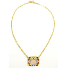 COLORS OF LIFE RED ENAMEL DIAMONDS OPAL CENTER PENDANT