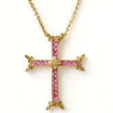 Armenian Cross Pink Sapphire Diamond Pendant