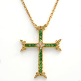 Armenian Cross Tsavorite Diamond Large Pendant
