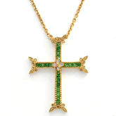 Armenian Cross Tsavorite Diamond Large Pendant