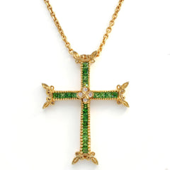 Armenian Cross Tsavorite Diamond Large Pendant