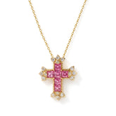 Armenian Cross Pink Sapphire Two Tone Diamond Pendant