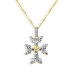 Stambolian Armenian Cross 18K Two Tone Gold Diamond Pendant Front View