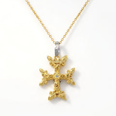 Armenian Cross 18K Two Tone Gold Diamond Pendant