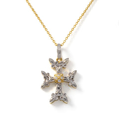 Armenian Cross 18K Two Tone Gold Diamond Pendant