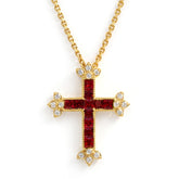 Armenian Cross Ruby Diamond Fleur De Lis Pendant