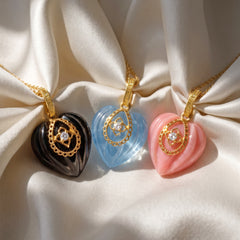Candy Heart 18K Gold Onyx Diamond Small Pendant