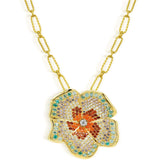 MULTI-COLOR STONE DIAMONDS 18K GOLD FLOWER PENDANT NECKLACE