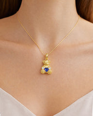 Stambolian Small Teddy Bear Charm Close Up Showing Sapphire Heart Detail