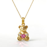 Teddy Bear Pink Sapphire Diamond Charm Pendant