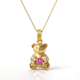 Teddy Bear Pink Sapphire Diamond Charm Pendant