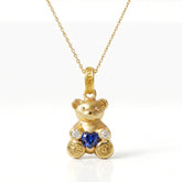 18K Gold Blue Sapphire Diamond Small Teddy Bear Charm