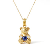 18K Gold Blue Sapphire Diamond Small Teddy Bear Charm