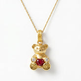 Teddy Bear Heart Ruby Diamond Charm Pendant