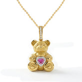 Teddy Bear Pink Sapphire Heart Pendant