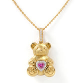 Teddy Bear Pink Sapphire Heart Pendant