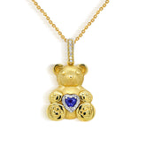 Stambolian 18K Gold Blue Sapphire Diamond Large Teddy Bear Pendant Front View