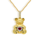 Stambolian 18K Gold Large Teddy Bear Pendant with Ruby Heart and Diamond Halo Front View