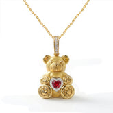Teddy Bear Heart Ruby Diamond Enhancer Pendant