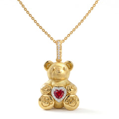 Teddy Bear Heart Ruby Diamond Enhancer Pendant