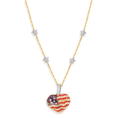 STARS AND STRIPES USA FLAG RUBY SAPPHIRE DIAMOND HEART PENDANT NECKLACE