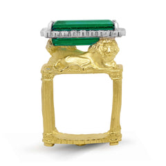 TWO KINGS GREEN TOURMALINE 18K GOLD DIAMONDS LION RING