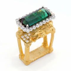 Two Kings Green Tourmaline Diamond Lion Ring