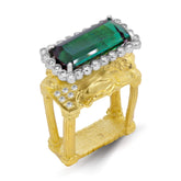 TWO KINGS GREEN TOURMALINE 18K GOLD DIAMONDS LION RING