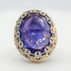 18K Gold Cabochon Tanzanite Yellow Sapphire Dome Ring
