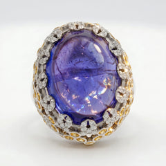 18K Gold Cabochon Tanzanite Yellow Sapphire Dome Ring