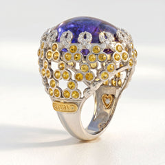 18K Gold Cabochon Tanzanite Yellow Sapphire Dome Ring