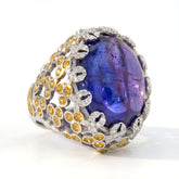18K Gold Cabochon Tanzanite Yellow Sapphire Dome Ring