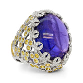 CABOCHON TANZANITE YELLOW SAPPHIRE DIAMONDS DOME RING