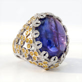 18K Gold Cabochon Tanzanite Yellow Sapphire Dome Ring
