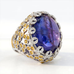 18K Gold Cabochon Tanzanite Yellow Sapphire Dome Ring