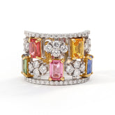 Multi Color Sapphire Diamond Wide Band Ring