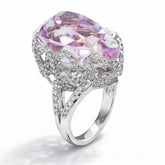 PEAR SHAPE KUNZITE AND DIAMONDS 18K WHITE GOLD RING