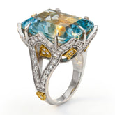 18K Two Tone Gold Aquamarine Diamond Ring