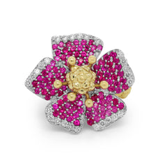 ENCHANTED GARDEN SHADED PINK SAPPHIRES DIAMONDS FLOWER RING