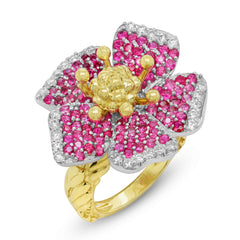 ENCHANTED GARDEN SHADED PINK SAPPHIRES DIAMONDS FLOWER RING