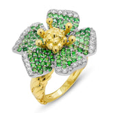 ENCHANTED GARDEN SHADED TSAVORITES DIAMONDS FLOWER RING