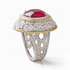 Oval Rubellite Two Tone Diamond Filigree Ring