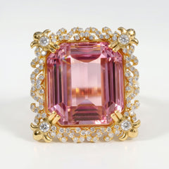 Emerald Cut Kunzite and Diamond Cocktail Ring