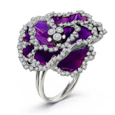 AFRICAN VIOLET PURPLE ENAMEL 18K GOLD DIAMONDS FLOWER RING